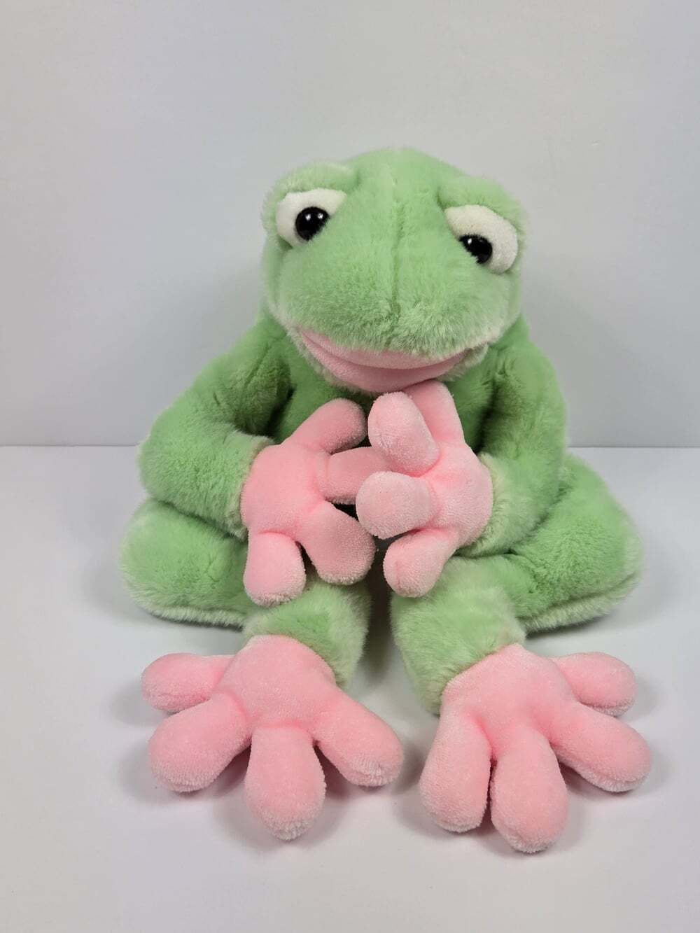 Vintage FAO Schwarz Frog Plush 22" Green Pink Medium Stuffed Animal Y2K